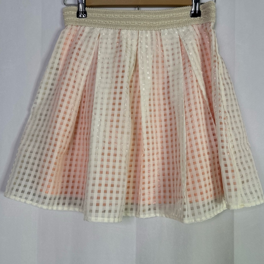Anina Be Gingham Cream Lined Peach A-Line Pleaded Skirt